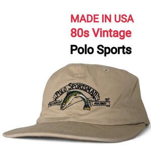 正規品 USA製 80s ポロラルフローレン トラウト 魚 ダッドキャップ ベージュ カーキ 帽子ヴィンテージ古着PoloSportsmanポロスポーツマン