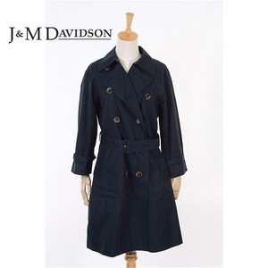 A5455/美品 春夏 J&M Davidson ジェイ&エムデヴィッドソン コットン ベルト付き ロング 膝丈 スプリング トレンチコート 10 紺/レディース