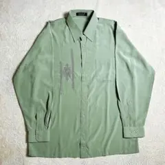 G3個性的レトロ刺繍デザイン緑グリーンシャツ菅田将暉ヴィンテージ古着90s