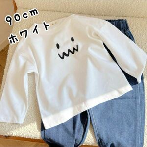 90サイズ　ハロウィン Tシャツ おばけ 長袖 ビックT キッズ 黒 白 ロンＴ　仮装　コスプレ ホワイト　幽霊