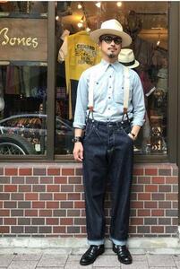 Dry Bones/ドライボーンズ/Gold Rush Waist Over-alls/大戦/デニムパンツ/インディゴネイビー/錆加工月桂樹ボタン/赤耳/隠しリベット/美品