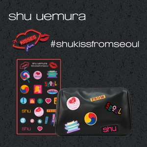 限定★新品 シュウウエムラ shu uemura ブラック ポーチ コスメポーチ ワッペン shukissfrom SEOUL 韓国 korea ソウル