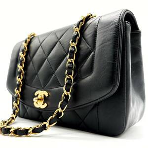 1円【極美品】CHANEL シャネル ショルダーバッグ トート ダイアナフラップ マトラッセ チェーン ココマーク ラムスキン ブラック シール有