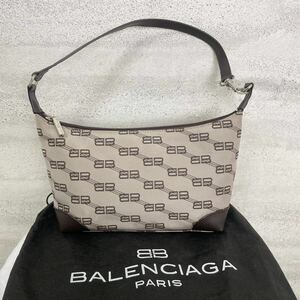 【新品保管品】BALENCIAGA バレンシアガ　ワンショルダーバッグ　ナイロン　 レザー　本革　鞄 ブラウン　総柄