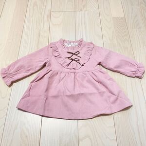 長袖ワンピース　80サイズ　女の子キッズベビー服　ピンク　コーデュロイ調　SHEIN　リボンがかわいい子供服♪