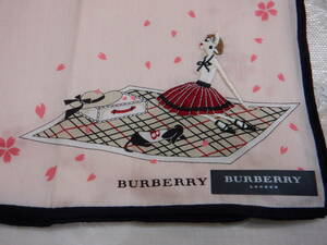 ① BURBERRY バーバリー ハンカチ/ハンカチーフ 女の子 桜 刺繍入り 50㎝ ピンク色 ブルーミング中西（株）廃盤品 