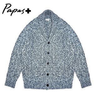 極美品 Papas＋ パパス プラス メランジ ミックスウール ショールカラー ケーブル編み ニット カーディガン L 日本製 ジャケット ブルゾン