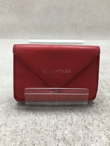 BALENCIAGA◆3つ折り財布/レザー/RED/レディース