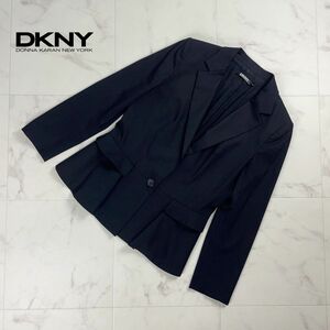 美品 DKNY ディーケーエヌワイ ウール混 シルク混 ペプラム風 テーラードジャケット 総裏 レディース 黒 ブラック サイズ4*OC953