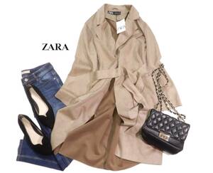 未使用 ザラ ZARA 大人素敵スタイル☆スウェード風 ウエストリボン コート M