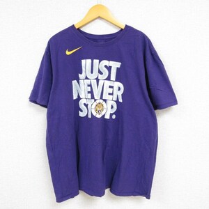 XL/古着 ナイキ NIKE 半袖 ブランド Tシャツ メンズ JUST NEVER STOP 大きいサイズ コットン クルーネック 紫 パープル 23aug21 中古