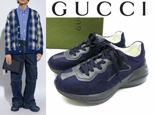 15万新品◆7H=26.5cm◆GUCCI グッチ GGスプリームライトンスニーカー　ネイビーブルー濃紺 1円