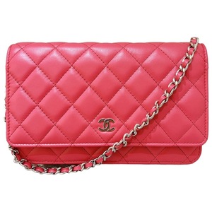 シャネル CHANEL マトラッセ クラシックチェーンウォレット AP0250 ピンク ラムスキン ショルダーバッグ レディース 中古