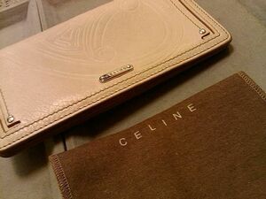 ★送料無料即決★CELINE（セリーヌ)グレー系ベージュ　レザー 長財布