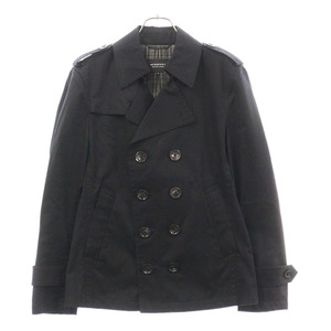 BURBERRY BLACK LABEL バーバリー ブラックレーベル 8ボタン 裏チェック柄 ショート丈 コットン トレンチコート ブラック D1F33-154-09