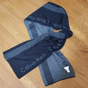 送料無料 カルバンクライン Calvin Klein マフラー ブラック&グレー モノトーン 男性用 メンズ フリーサイズ 並行輸入品 黒 MEN