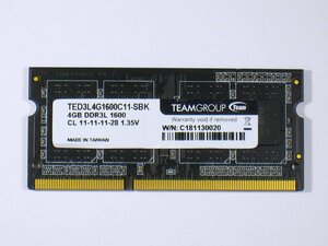 【中古】Team Group INC 低電圧メモリ 1.35v PC3L-12800S (DDR3L-1600) 4GB TED3L4G1600C11-SBK