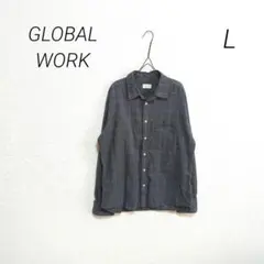 a1059　☆GLOBAL WORK☆　グレー　チェック柄　シャツ　長袖　メンズ