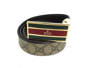 1円 ■美品■ GUCCI グッチ 132206 シェリーライン GG柄 PVC ゴールド金具 ベルト 表記サイズ 100・40 ブラウン系 FK1616