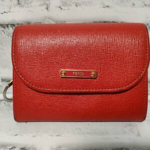 フェンディ カードケース コインケース カード入れ FENDI 赤 レザー 中古品 (24)