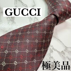 極美品 現行タグ 定番 GUCCI ネクタイ シルク100% GG柄 マイクロGG 蜂 ビー ソーホー レギュラータイ 刺繍 ボルドー 送料無料