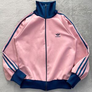 L相当★ 80s adidas アディダス トラックジャケット ジャージ トラックトップ デサント製 トレフォイル ロゴ 刺繍 バイカラー ピンク