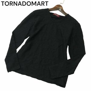 TORNADOMART トルネードマート イタリア製生地★ タック ボーダー 長袖 カットソー ロンTシャツ Sz.L　メンズ 黒 日本製　A4T06562_6#F