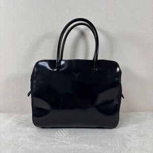 1円 PRADA プラダ トートバッグ ハンドバッグ ブラック 黒 NERO パテントレザー ロゴ型押し エナメル ナイロン レディース メンズ