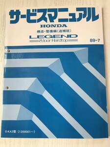 P02-13 /　整備書　ホンダ　レジェンド　２ドアハードトップ　サービスマニュアル　1989年7月　構造・整備編（追補版）