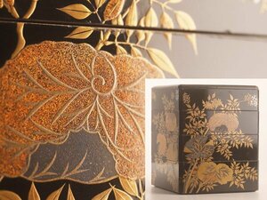 【流】時代漆器 花蒔絵四段重箱 箱付 TT246