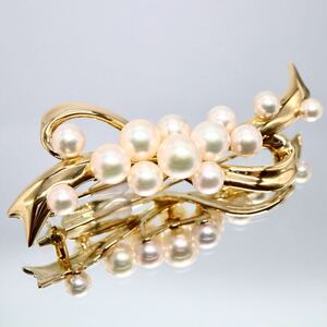 1円〜!!美品!!TASAKI(田崎真珠)《K18 アコヤ本真珠ブローチ》F 約13.6g 約3.9-6.9mm珠 pearl パール broach FA2/FA2 E404