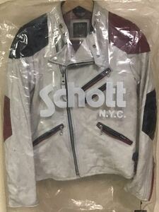 新品 SCHOTT トリコロール レザー ライダース ジャケット XS ☆ 白 ホワイト 希少 レア 上野商会 赤 青 ショット ダブル 送料無料 34 36