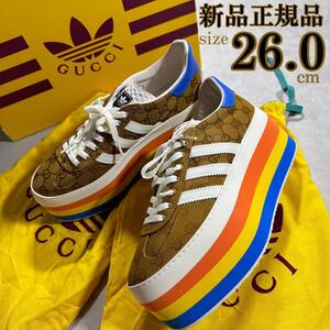 新品 26.0cm グッチ × アディダス ガゼル スニーカー ストライプ adidas GUCCI GAZELLE ガッツレー スニーカー シューズ 靴 厚底 人気 