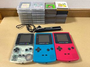 ゲームボーイカラー3台　ソフトまとめ売り　Nintendo クリア ブルーレッド 任天堂 GAME BOY COLOR GBC