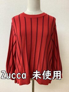 ズッカ (Zucca) タグ付き未使用 朱色×茶ストライプニット サイズM