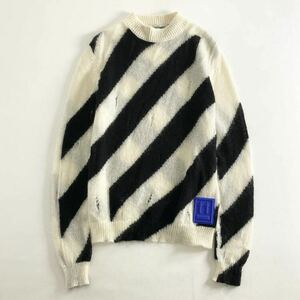 80h12 OFF-WHITE オフホワイト MOHAIR DIAG SWEATER モヘアニット セーター クルーネック プルオーバー OMHE028E19B02002 Sサイズ ホワイト