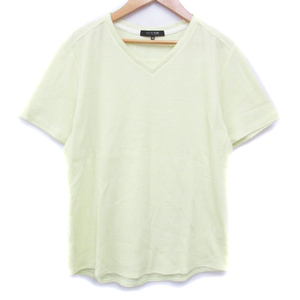 ミッシェルクランオム M.K HOMME Tシャツ カットソー 半袖 Vネック シェブロン柄 48 L 黄色 イエロー /FF36 メンズ