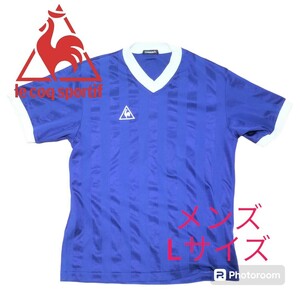 ルコック　le coq sportif　サッカー　半袖トレーニングシャツ　ブルー　ロゴバックプリント　メンズ　Lサイズ　古着