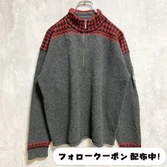 古着　used　WOOLRICH　ウールリッチ　長袖ハーフジップニット　セーター　千鳥柄　ワッペン付き　ダークグレー　レトロ