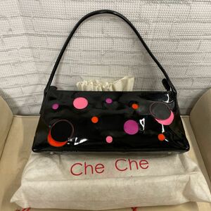 ⑪チチニューヨーク 黒エナメル×ピンク トートバッグ CheChe New York