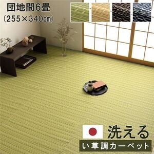 【新品】洗える カーペット ラグ マット 団地間6畳 約255×340cm グリーン 日本製 国産 除菌スプレー対応 丈夫 ござ アウトドア ペット〔