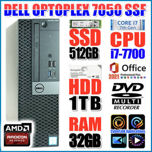 ★第七世代CPU i7-7700/大容量メモリ 32GB/SSD 512GB M.2 NVMe/HDD 1TB/DVDマルチ/グラボAMD RADEON R5 430/Wi-Fi/Office2021Pro★C-60