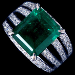 91252【逸品】Big Emerald5.45ct 絶品Diamond0.87ct Pt900 Ring