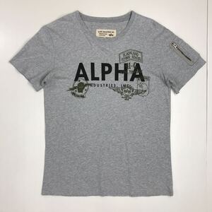 ALPHA INDUSTRIES アルファ インダストリーズ　半袖Tシャツ　グレー　ビッグロゴ　ミリタリー　丸首　メンズ　Lサイズ　38-24a