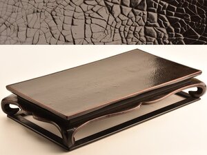 【流】時代漆器 唐物 明代 黒漆段紋入平卓 幅56×31.5cm 箱付 DJ321