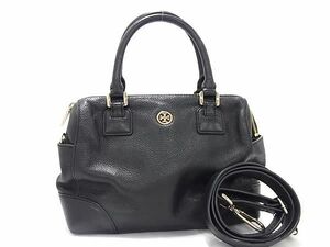 1円 ■美品■ TORY BURCH トリーバーチ レザー 2WAY ハンドバッグ ショルダー 斜め掛け レディース ブラック系 FC9874