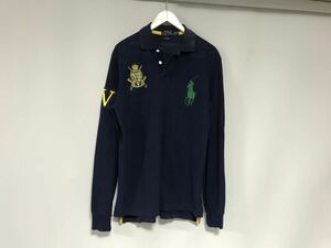 本物ポロラルフローレンPOLO RALPHLAURENコットンビッグポニー刺繍長袖ポロシャツメンズサーフアメカジミリタリーワークゴルフM紺ネイビー