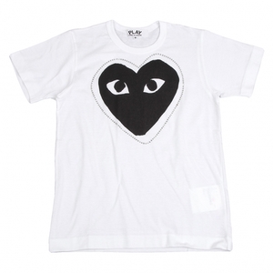 プレイ コムデギャルソンPLAY COMME des GARCONS 胸ハートプリントラインストーンTシャツ 白黒M 【レディース】