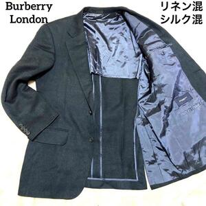 【1円出品】Burberry London バーバリーロンドン 背抜き 2B 背抜きウール・シルク・リネン混 テーラードジャケット ネイビー 濃紺 山陽商会