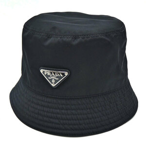 プラダ 帽子 PRADA テスート ナイロン バケットハット トライアングルロゴ サイズS 黒 ブラック レディース 1HC137